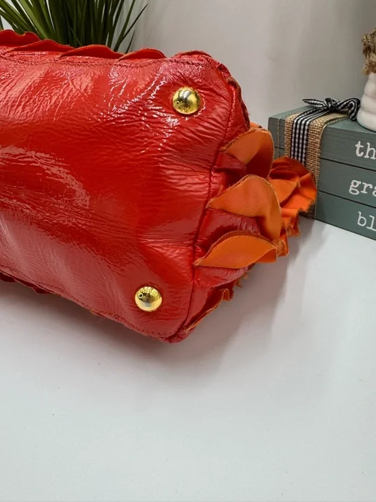 Prada Rare Arancio Orange Tessuto Ruffle Tote Bag BN1728 Vernice Patent Leather - Picture 12 of 14